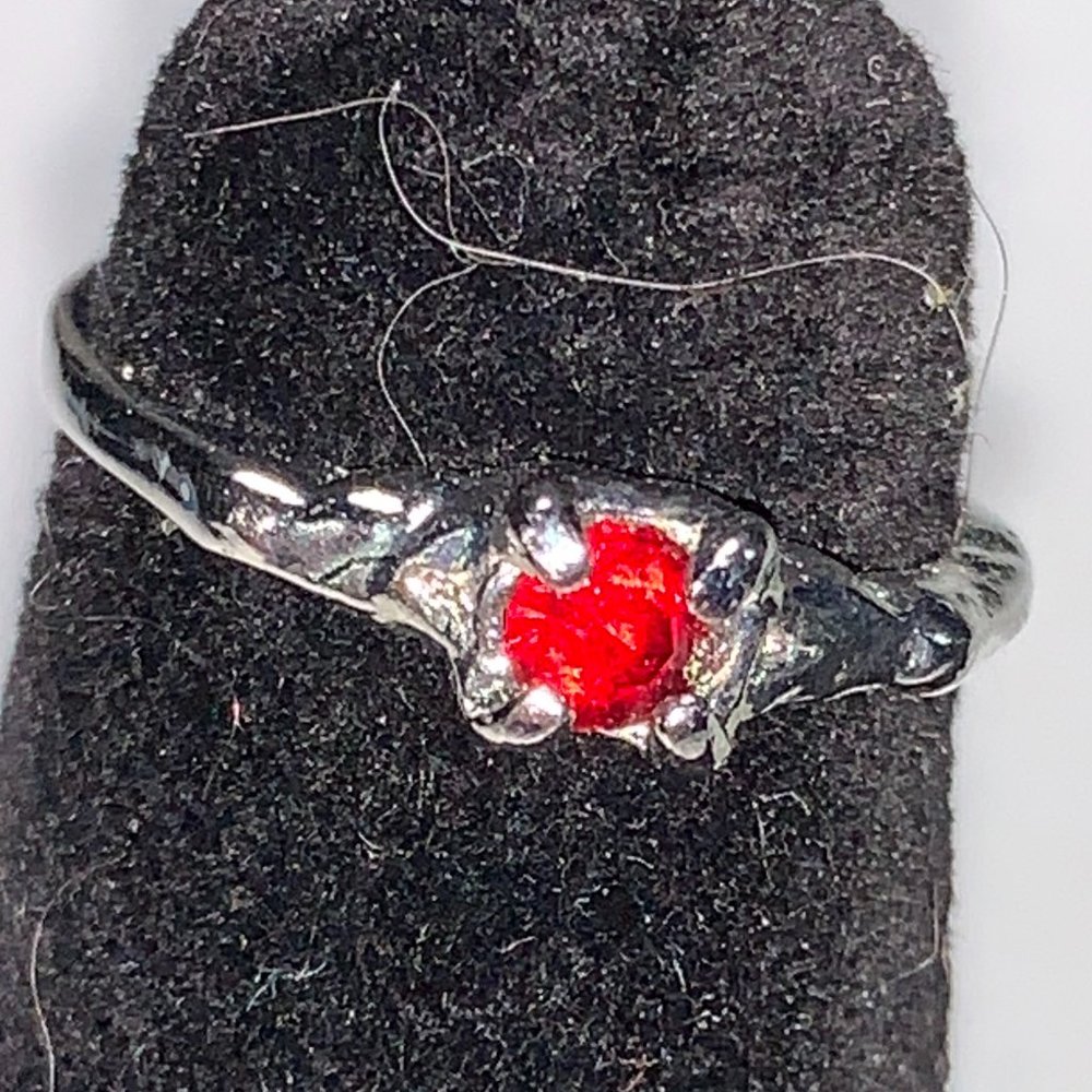 Ruby Red Silver Plated Solitaire Ring, Size 5 3/4